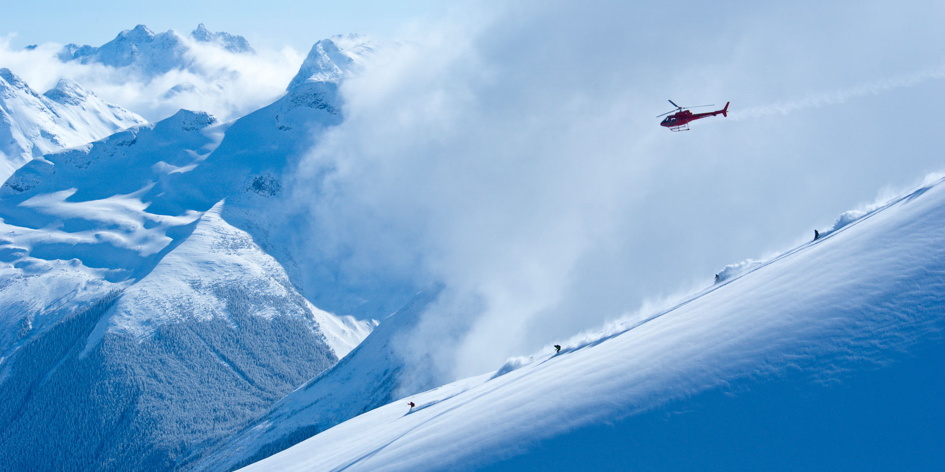 4 skiers and helicopter heli-skiing in Canada